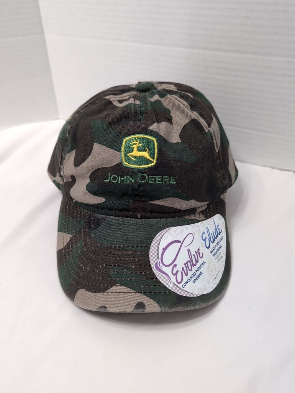 JOHN DEERE Evolve Elude CAMO womens Strapback PONYTAIL Hat Cap NWT